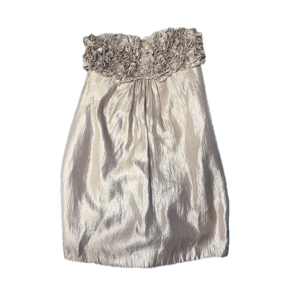 Alexia Admor Strapless Ruffled Embellished Cocktail Dress Champagne M - Picture 2 of 7